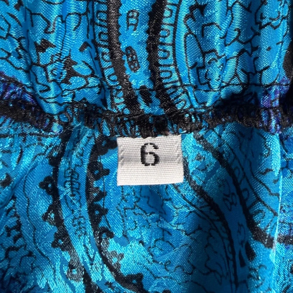 Vintage Blue Paisley Midi Skirt Women's Size‎ 6 Pockets Boho Secretary